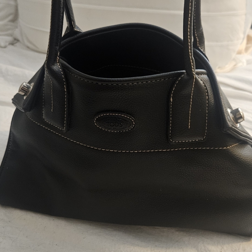 Tod's Vintage Girelli Cape Black Pebbled Leather Satchel Bag Made In Italy